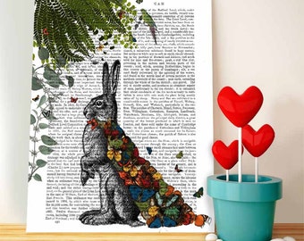 Hare Print & Butterfly Cloak: Wall Art Print wall decor hare picture wall hanging dorm decor hare print illustration dorm decor gift for her