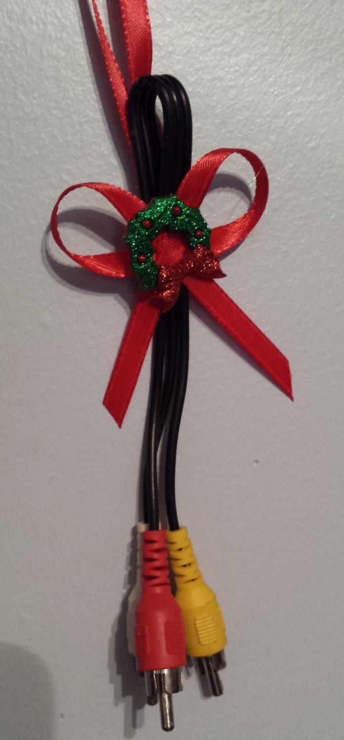 GEEK Christmas Ornament - RCA Cable with Red Ribbon & Mini Wreath