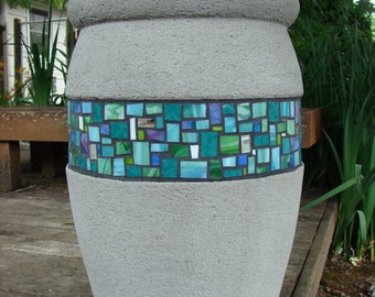 Hand-Carved Concrete & Mosaic Planter/Fountain