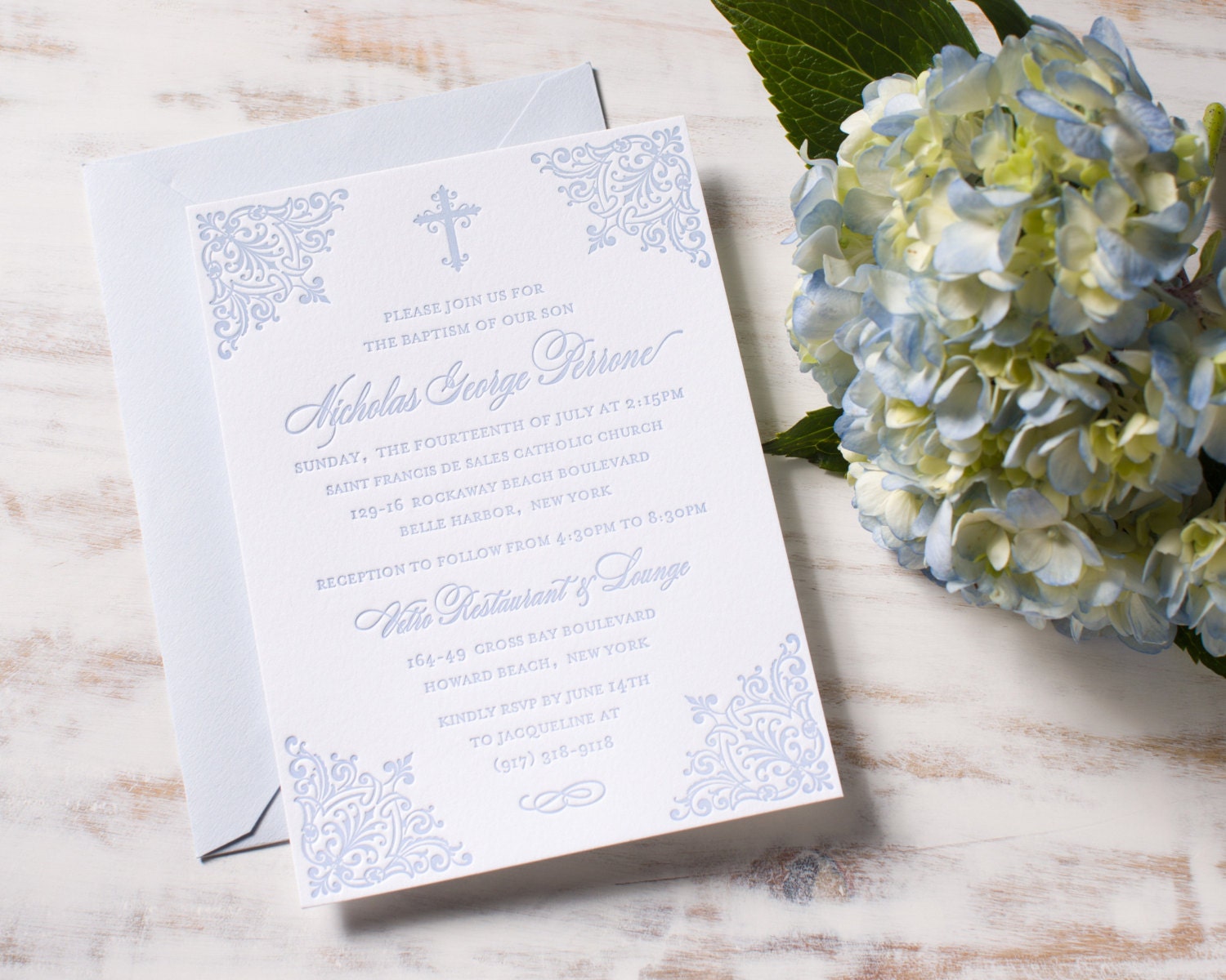 Baby Boy Christening Letterpress Christening Invitation