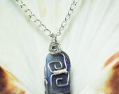 Natural blue stone necklace; wire wrapped blue stone necklace; blue wire wrapped stone; blue stone necklace; obelisk shape necklace