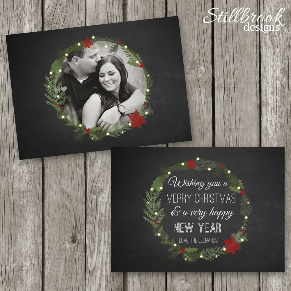Chalkboard Christmas Card Template - Christmas Photo Card with Wreath Design - Photography Christmas Card for Photographers - CC40