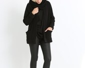 ON SALE 20% Women black sweater , black Cardigan , black jacket women , designer Cardigan , Kimono style sweater
