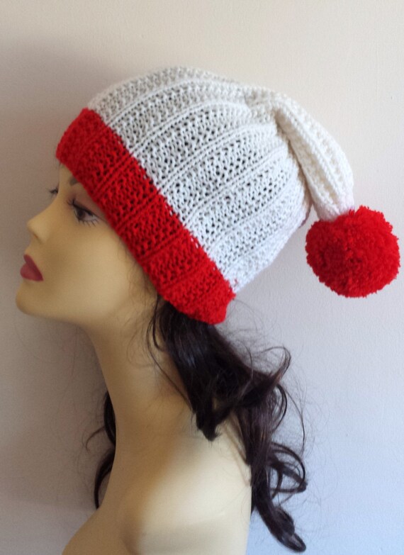 Christmas Hand Knitted Hat, Slouchy beanie hat, slouchy Santa hat , hand knit women men hat, chunky slouchy knitted hat for Christmas