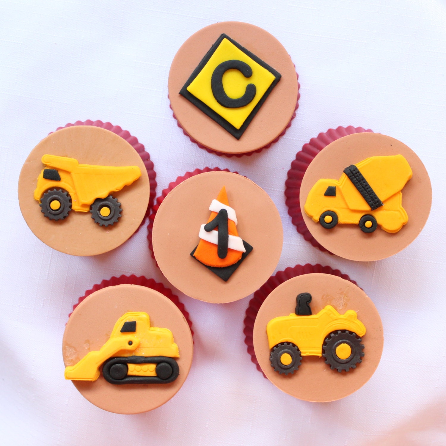 12 construction cupcake toppers Trucks edible fondant cars