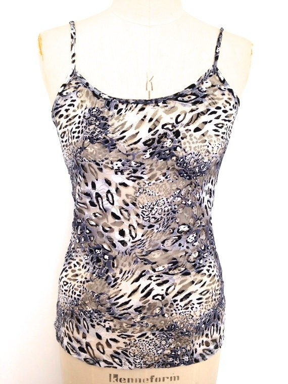 Summer Tank Top Lace Vest Animal Print Black by CardamomClothing