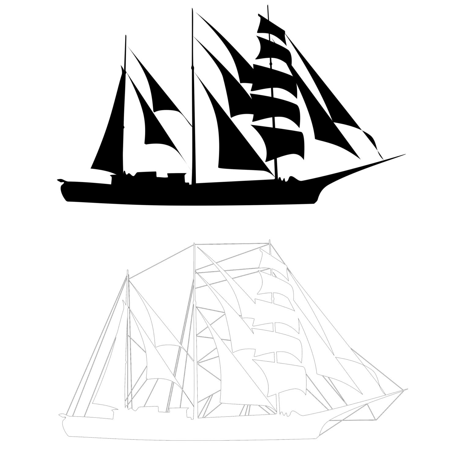 Ship with Sails Boat Vector PNG Clipart Outline Instant