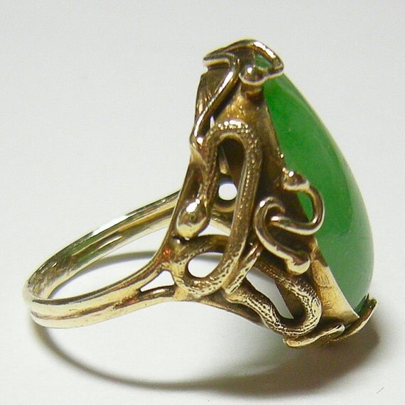 Arts and Crafts 14k & Jade Snake by VintageClothesNJunk