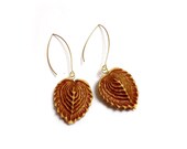 Brown gold Leaf / Heart  shaped Vintage Dangle earrings made of Acrylic- Lucite - pendant- charm & brass/ for Brides or Wedding gifts