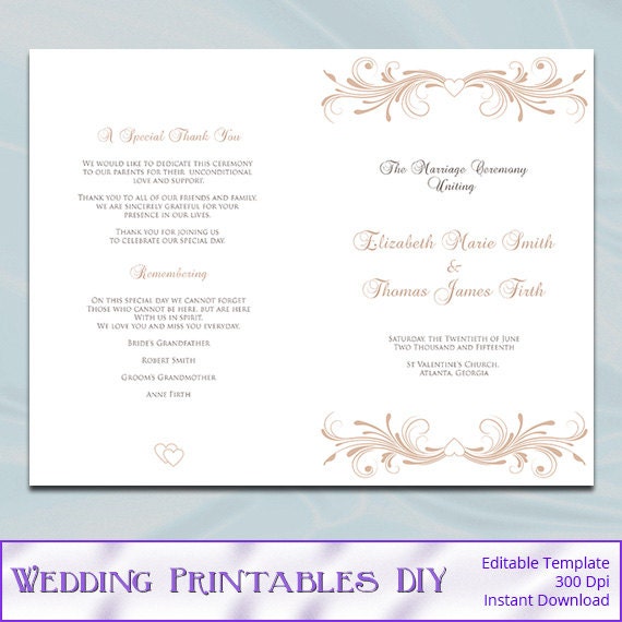 Champagne Wedding Program Booklet Template by WeddingPrintablesDiy