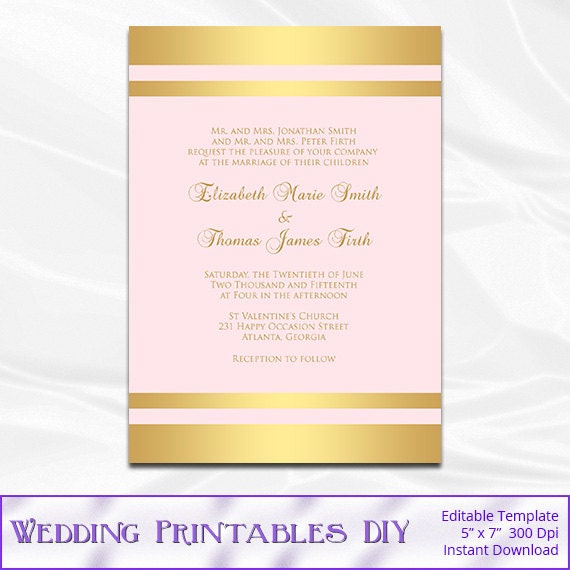 paper for office max invitations Gold Template, Invitations and Blush Wedding Diy Striped Gold Foil