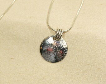 Hammered silver disc necklace, Sterling silver necklace, Simple disc bubble texture silver necklace, Sterling silver disc hammered necklace