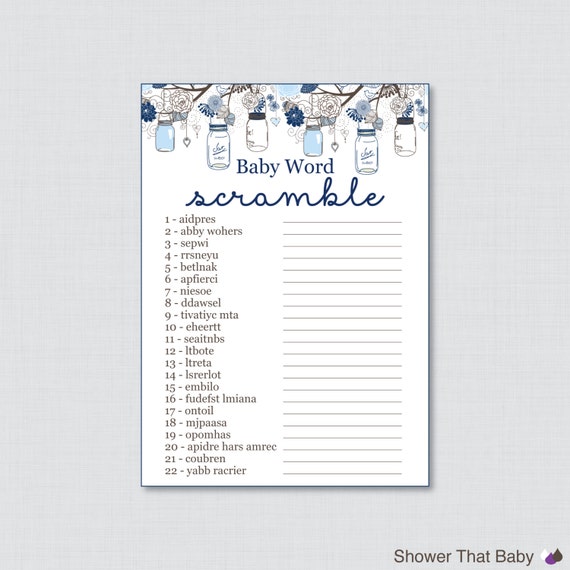 Baby Shower Word Scramble Game Mason Jar Printable Instant