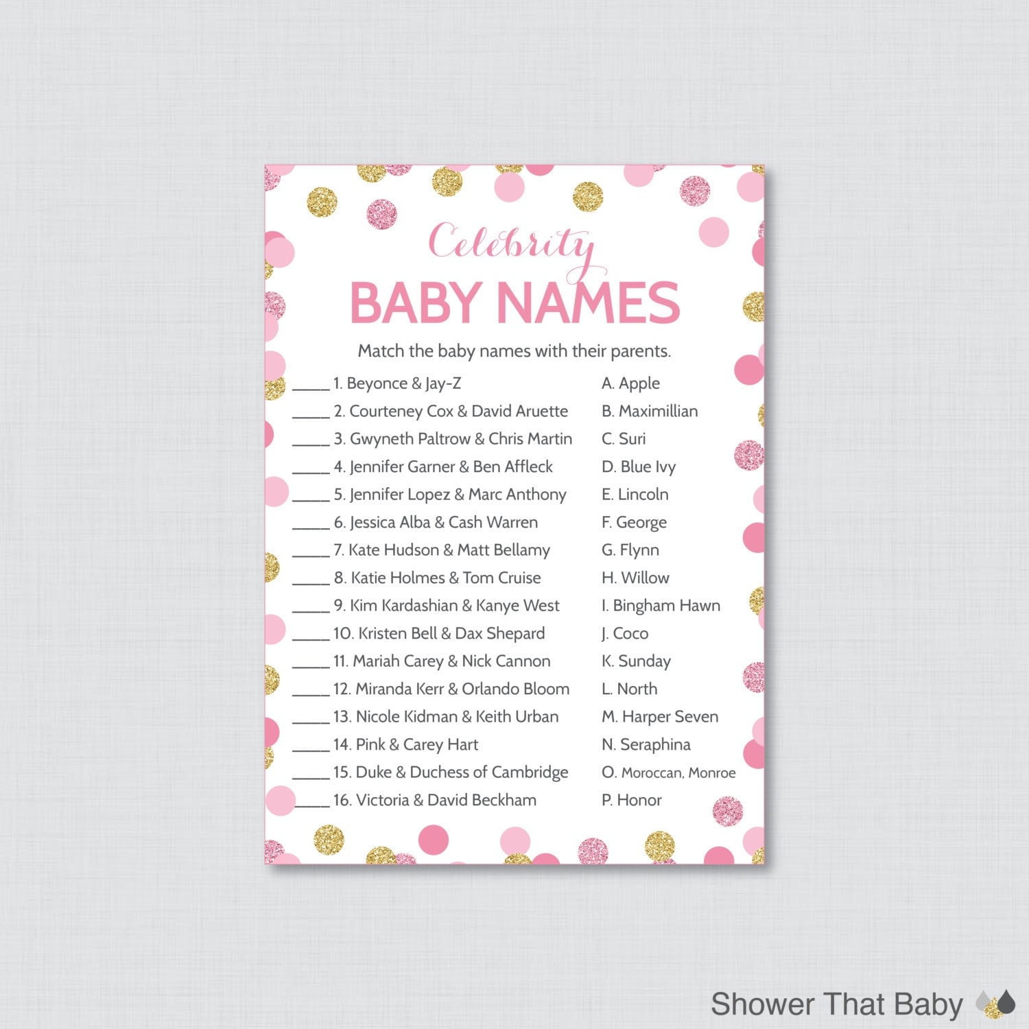 Celebrity Baby Shower Game Printable Celebrity Baby Name