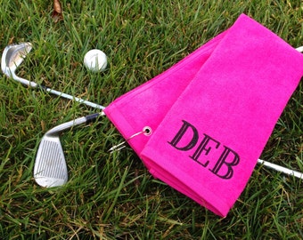 Ladies' Monogrammed Golf Towels Tri-Fold and Grometed