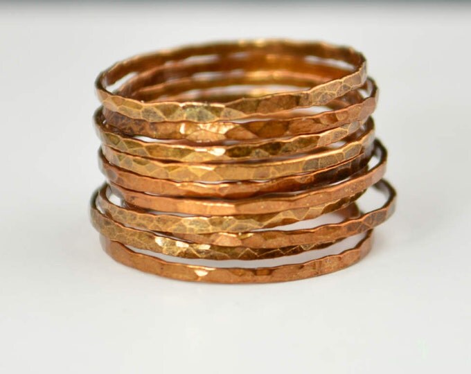 Super Thin Golden Copper Stackable Ring(s), Copper Ring, Skinny Ring, Copper Band, Gold Copper Ring, Hammered Ring, Arthritis Ring, Alari