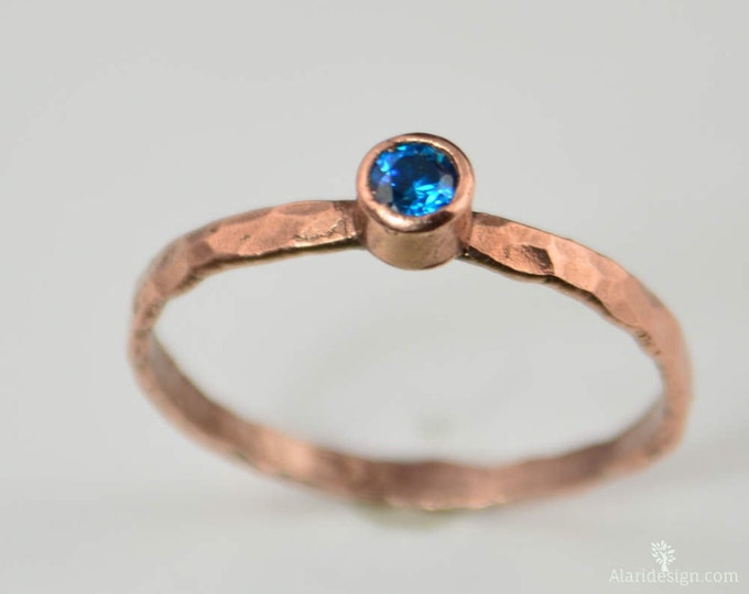 Copper Blue Zircon Ring, Classic Size, Blue Zircon Mother's Ring, Decembers Birthstone Ring, Copper Jewelry, Blue Zircon Ring, Pure Copper