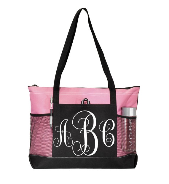 Custom Pink Monogram Zipper Tote Bag - Delivery Bag Hospital Teacher ...