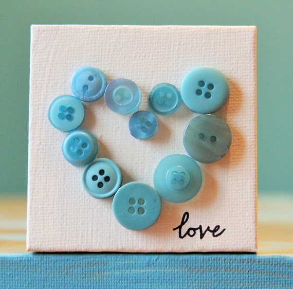 Cute as a Button Hearts on Canvas~ Love