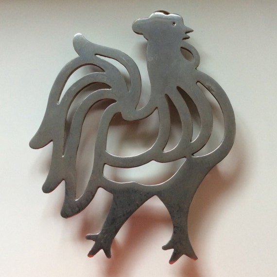 Aluminum Rooster Trivet 8.75 inches 22.225 cm tall and 7