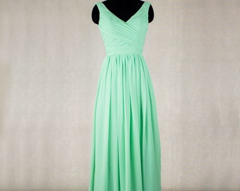 MInt Bridesmaid Dress Long Bridesmaid Dress V-Neck Convertible Chiffon ...