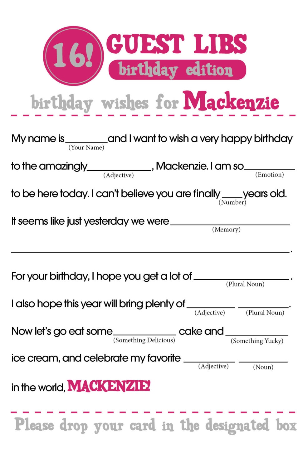 Birthday Mad Libs Printable - Printable Word Searches