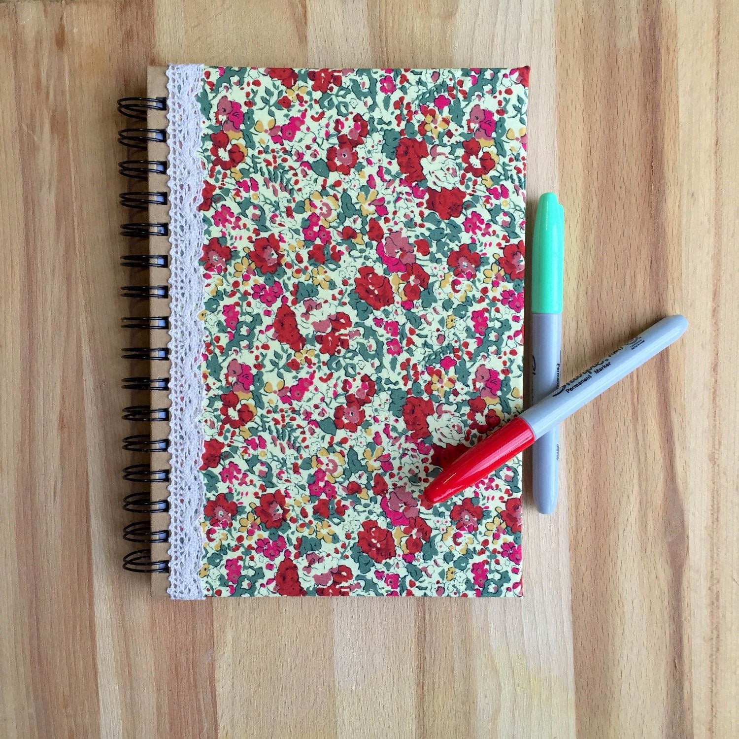 A5 notebook with fabric cover spiral bound lined by Hertsdale