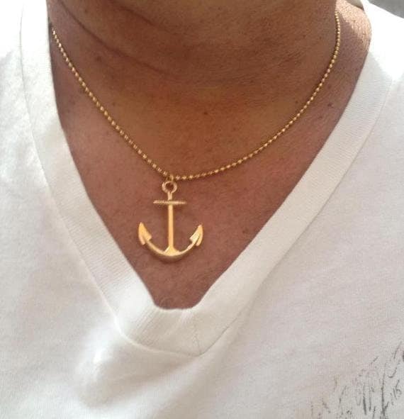 Mens Necklace Gold Plated Anchor Pendant Mens Jewelry 7091