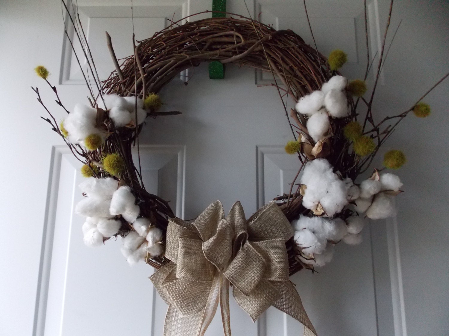 Fall 18" grapevine wreath with cotton accents