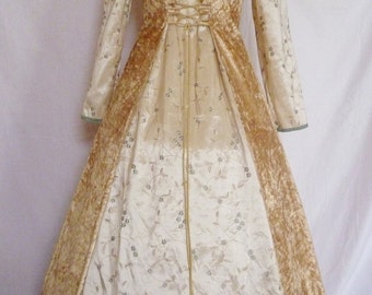 white and gold medieval wedding dress