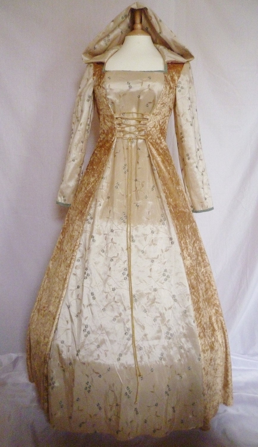 gold medieval wedding dress CUSTOM made to any size pagan gown