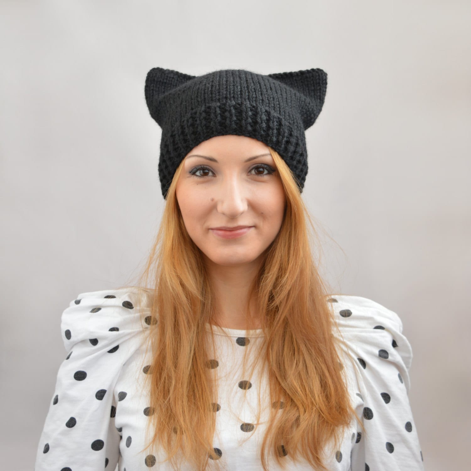 Black Square Cat Hat Flat Knit Cat Ear Hat or Cat by StopFrost