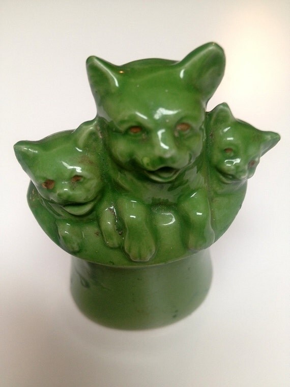 Vintage C.D. Kenny Porcelain Cat and Kittens Toothpick Holder