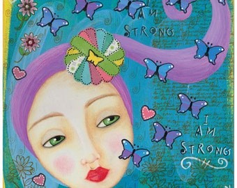 Butterfly mixed media "Mindy" 8 x 10 wall art inspirational art print whimsical folk art women girl gift idea Canadian artist linda derkacz