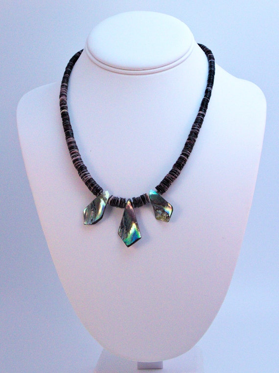 Purple spiny oyster shell heishe necklace with abalone accents