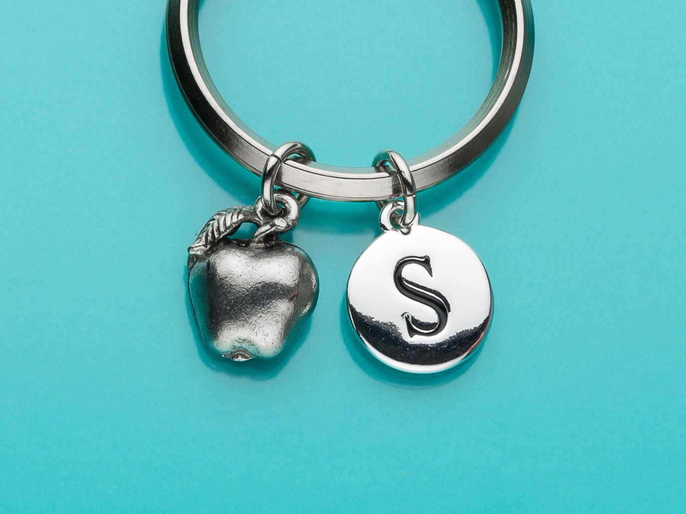 Apple Keychain Apple Key Ring Fruit Charm Initial Keychain