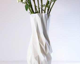 3D Printed White Vase Living Room Decor Modern Tall Vase - Modern Geometric Vase