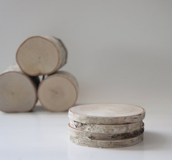 natural white birch wood coasters set of 4 by urbanplusforest