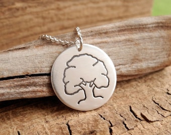 Oak Tree Necklace, Mighty Oak Strength Necklace, Fine Silver, Sterling Silver Chain, Made To Order
