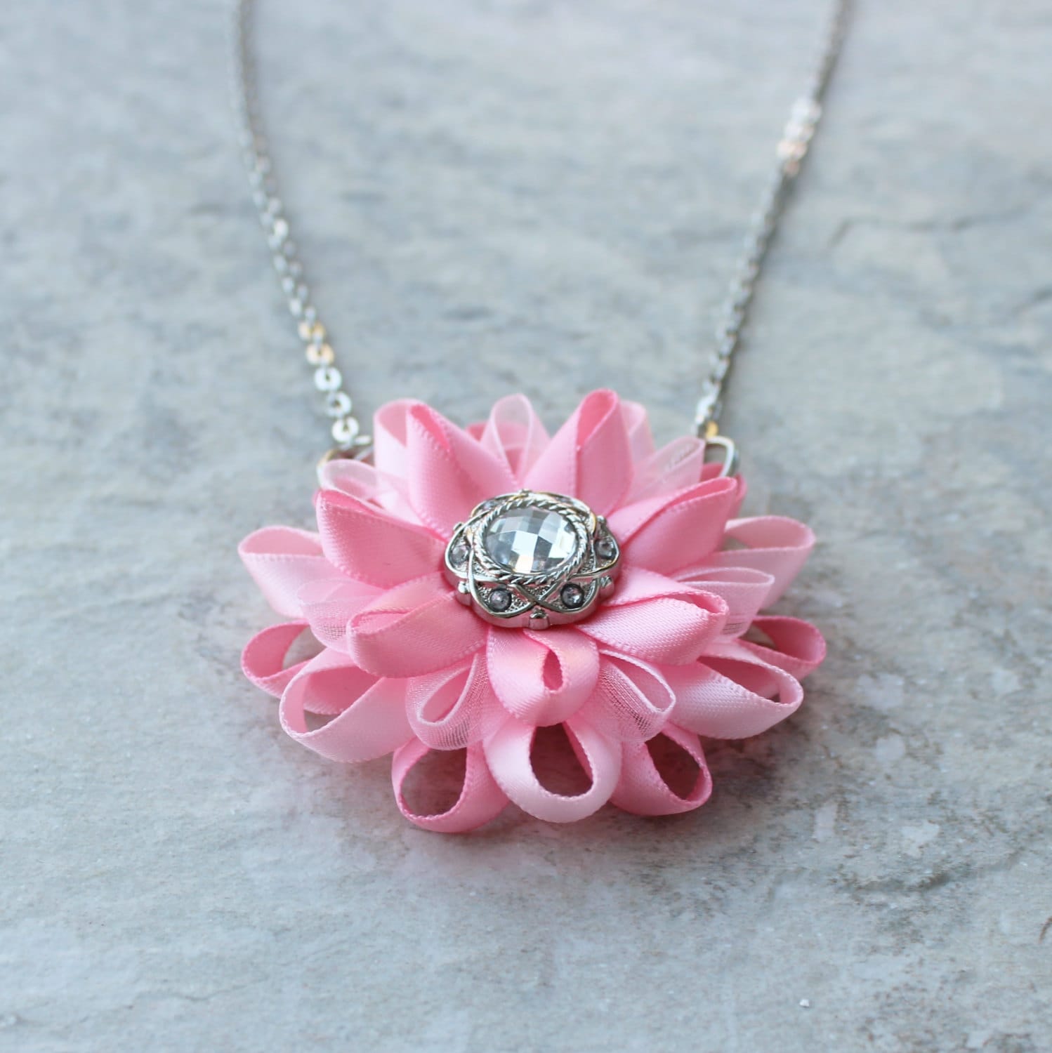 Pink Necklace Pink Flower Necklace Pale Pink by PetalPerceptions