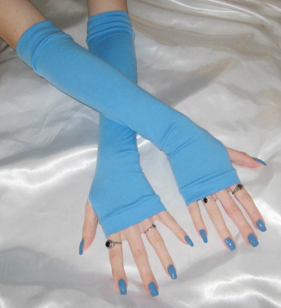 Arm Warmers blue fingerless gloves cycling running bohemian