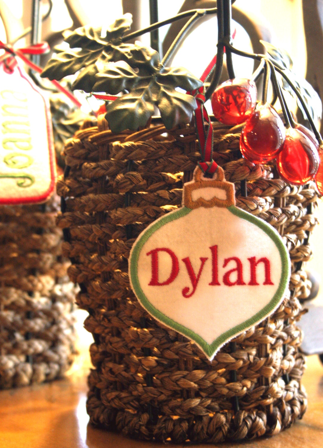 Personalized Custom Christmas Name Tags with Ribbon Tie