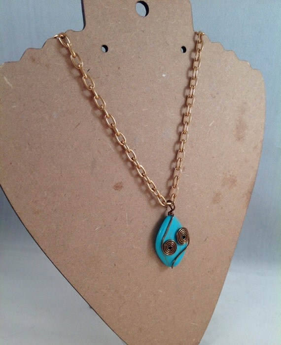 Handmade Wire Wrapped Turquoise Stone Pendant Necklace