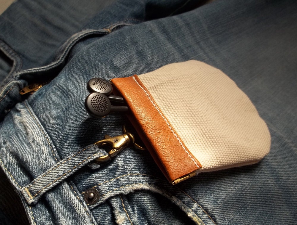 Leather canvas earphone case earpod case coin case bag