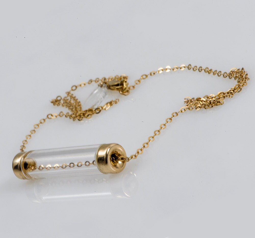 Slide necklace Horizontal gold bar necklace 14K by NAMATAjewelry