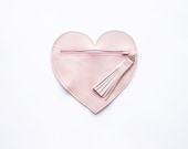 Sorbet Pink Heart Leather Purse // Cute Zipper Bag // Card Wallet Coin Pouch // Tassel // Birthday Wedding Gift