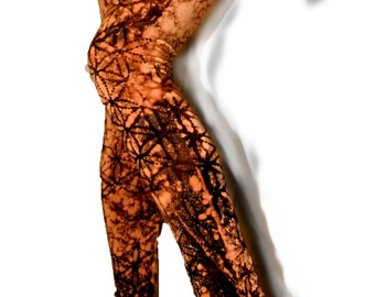 tie dye Sacred geometry flower of life black leggings