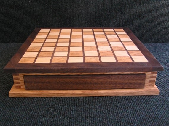 Checker (and Chess!) Box ~ Handcrafted, Fingerjointed ~ with PERSONALIZED Wood Checkers!