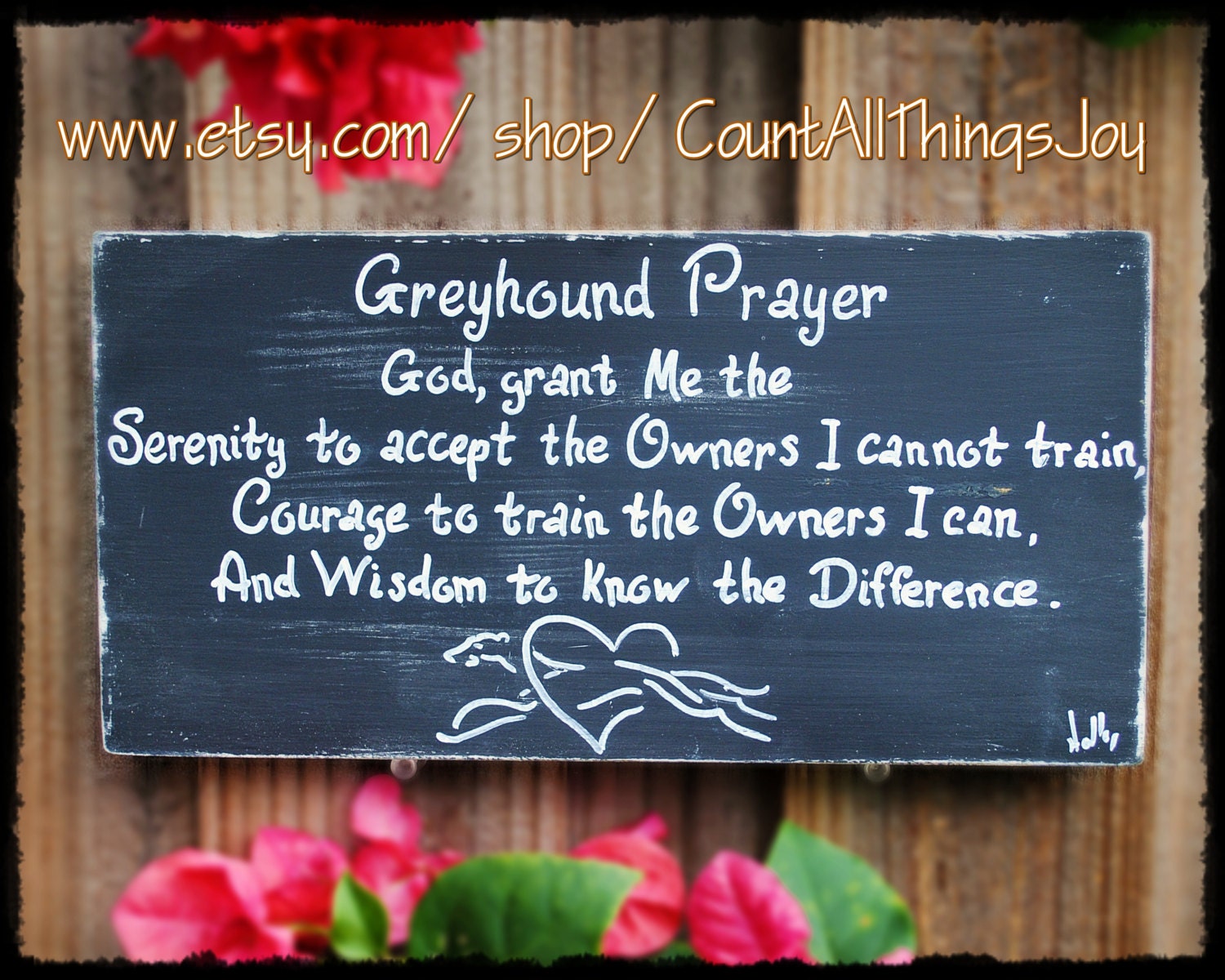 Custom Breed Dog's Serenity Prayer shown with Greyhound