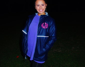 Preppy Charles River New Englander Rain Jacket with Lilly Pulitzer Double Monogram Wind Jacket